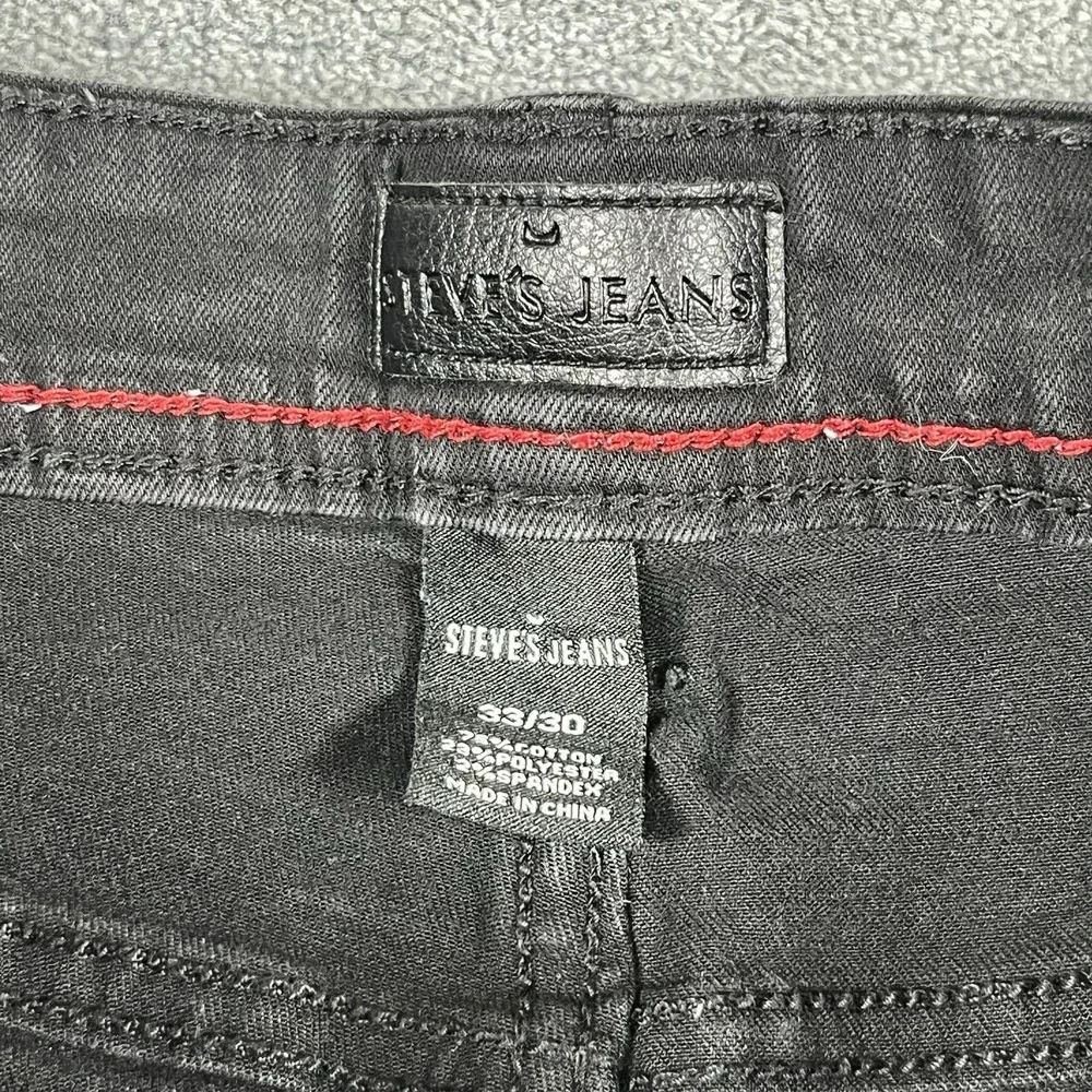 Steves Jeans Mens 33x30 Black Stretch Denim Zip Pocket Slim Straight